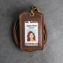 Leather ID Card Holder with Lanyard | Personalized Leather Badge Holder with Lanyard