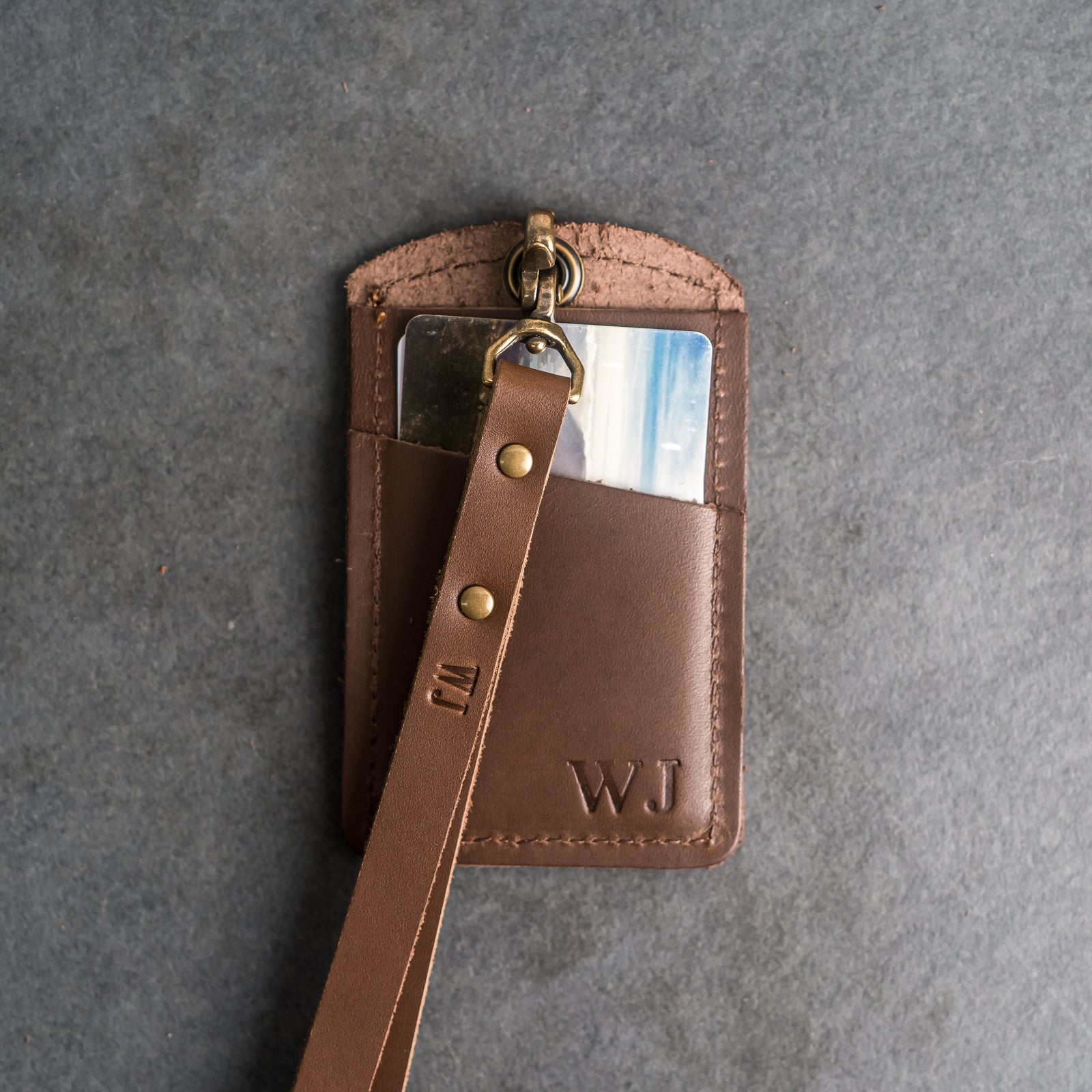 Leather ID Card Holder with Lanyard | Personalized Leather Badge Holde