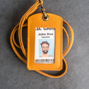 Leather ID Card Holder with Lanyard | Personalized Leather Badge Holder with Lanyard
