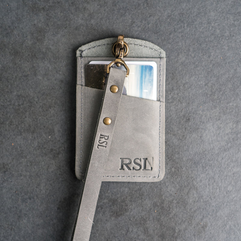 Personalized Leather ID Card Holder with Lanyard