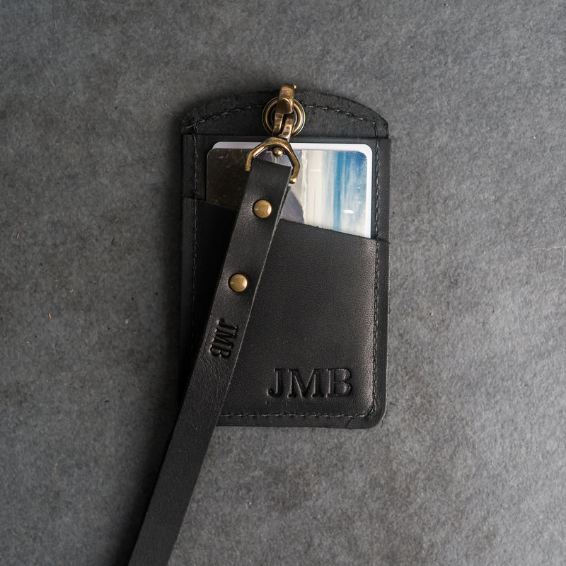 Leather ID Card Holder with Lanyard | Personalized Leather Badge Holder with Lanyard Dark Brown / Short Leather ID Card Holder with Lanyard | Personalized Leather Badge Holder with Lanyard Dark Brown / Short