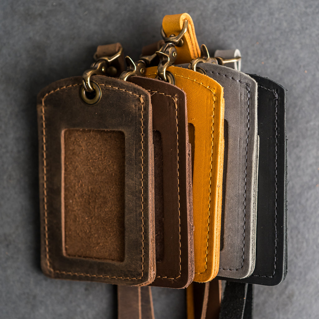 New Style Office Identity Badge Holder Neck Lanyard Card Holder First Layer  Leather Real Calf Credit ID Card Set Luggage Tag