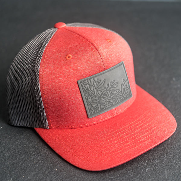 Leather Patch Performance Style Trucker Hat - Floral Stamp