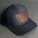 LIMITED EDITION - Navy Color YOUTH Trucker Style Hat with Leather Patch - 20 Stamp Design Options