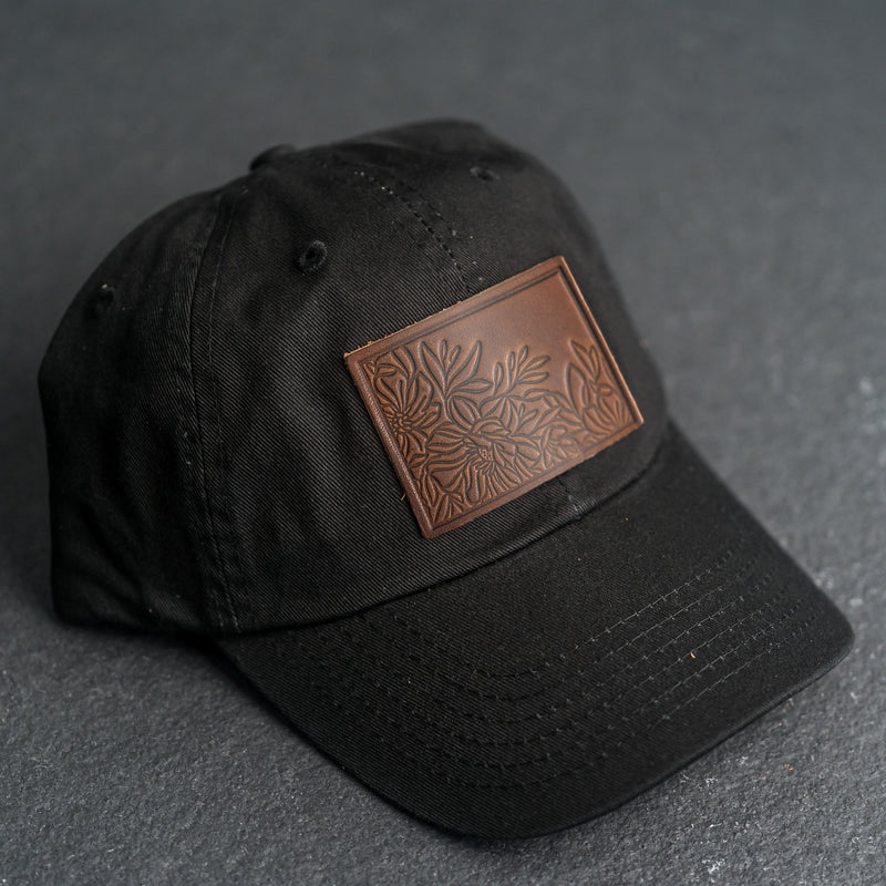 Leather Patch Unstructured Style Hat - Floral Stamp