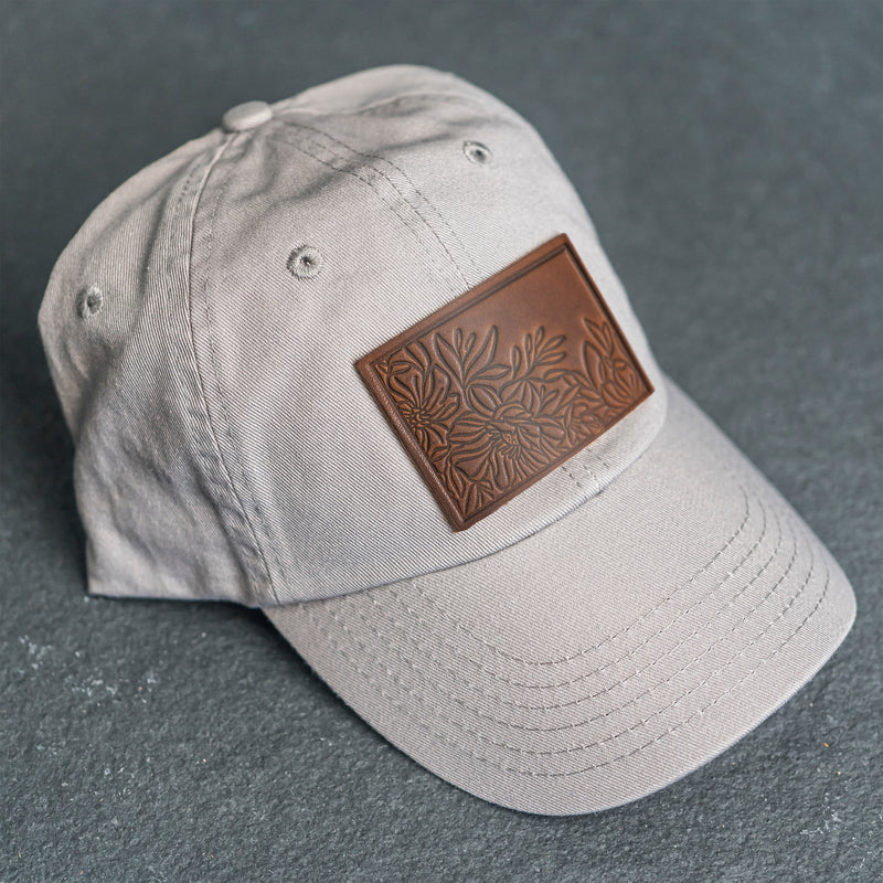 Leather Patch Unstructured Style Hat - Floral Stamp