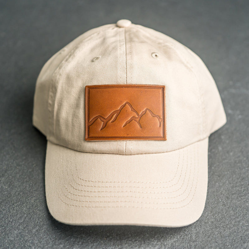 Leather Patch Unstructured Style Hat - Mountain Range Stamp