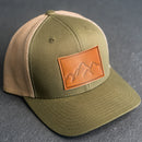 Leather Patch Trucker Style Hat - Mountain Range Stamp