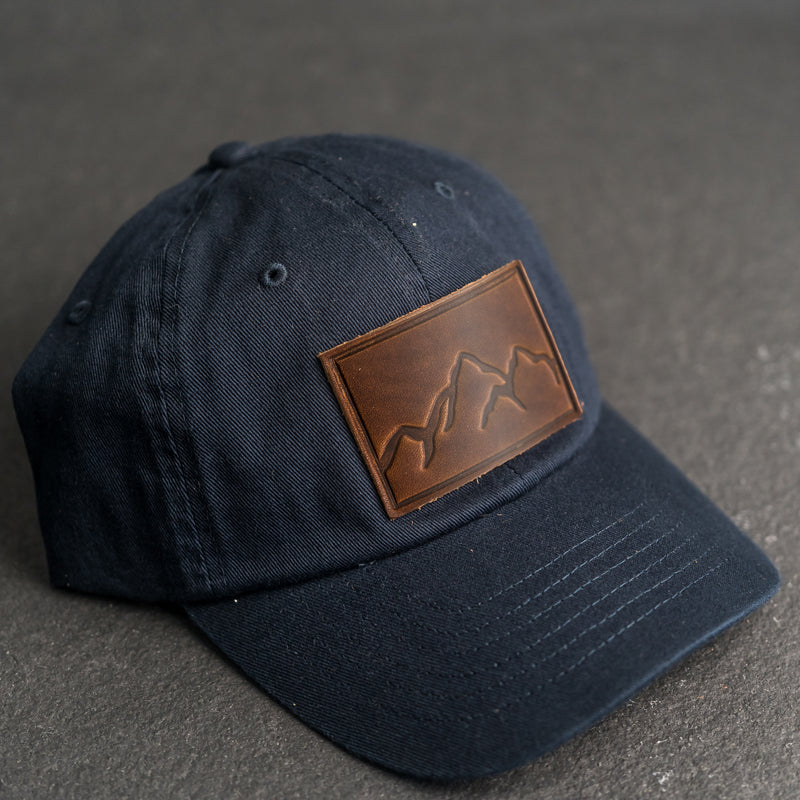 Leather Patch Unstructured Style Hat - Mountain Range Stamp
