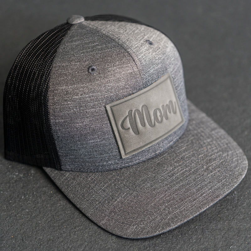 Leather Patch Performance Style Trucker Hat - Mom Stamp