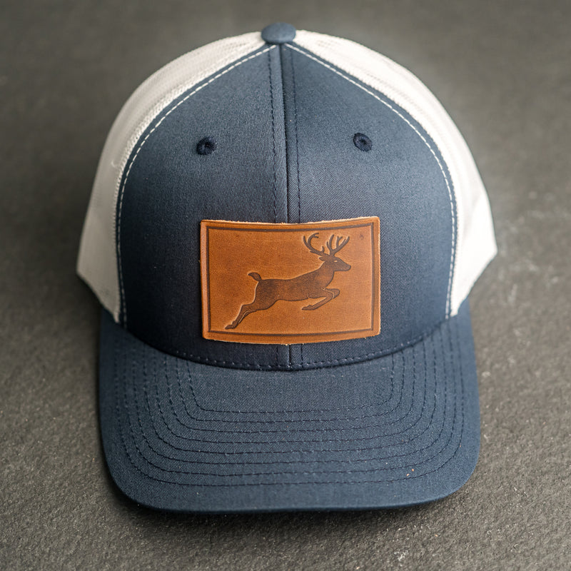 Leather Patch Trucker Style Hat - Deer Stamp