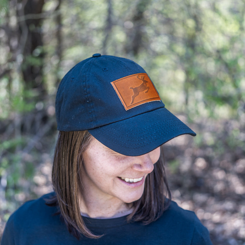 Leather Patch Unstructured Style Hat - Deer Stamp