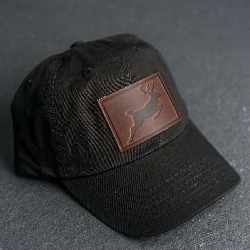 Leather Patch Unstructured Style Hat - Deer Stamp