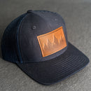 LIMITED EDITION - Navy Color YOUTH Trucker Style Hat with Leather Patch - 20 Stamp Design Options