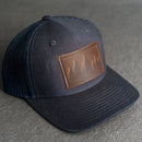 LIMITED EDITION - Navy Color YOUTH Trucker Style Hat with Leather Patch - 20 Stamp Design Options