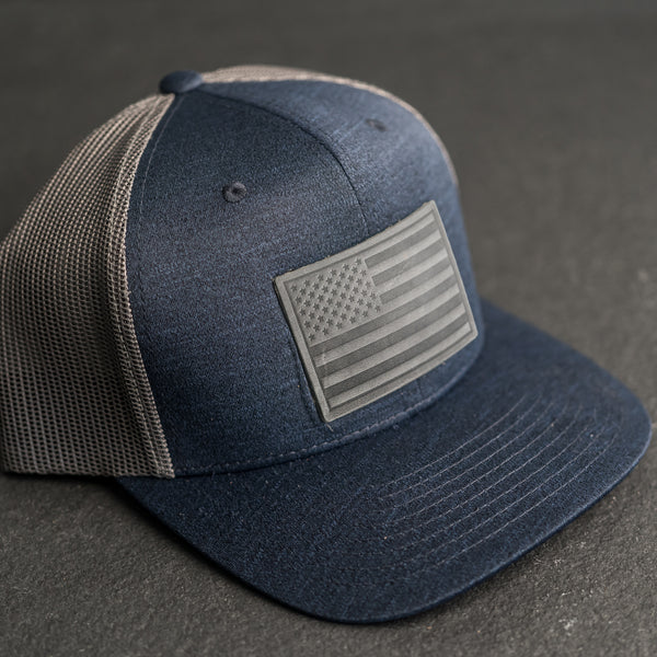 Leather Patch Performance Style Trucker Hat - American Flag Stamp