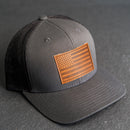 Leather Patch Trucker Style Hat - American Flag Stamp
