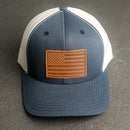 Leather Patch Trucker Style Hat - American Flag Stamp