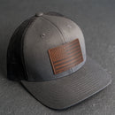 Leather Patch Trucker Style Hat - American Flag Stamp