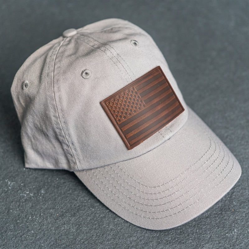 Leather Patch Unstructured Style Hat - American Flag Stamp