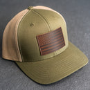 Leather Patch Trucker Style Hat - American Flag Stamp