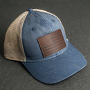 Leather Patch Ponytail Style Hat - American Flag Stamp