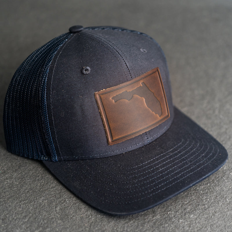 LIMITED EDITION - Navy Color YOUTH Trucker Style Hat with Leather Patch - 20 Stamp Design Options