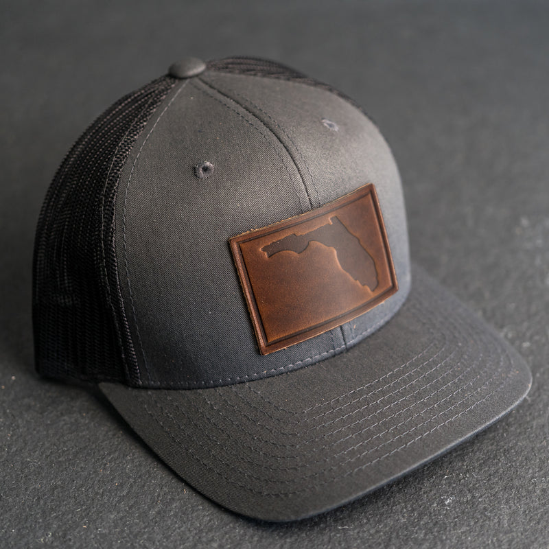 Leather Patch Trucker Style Hat - Florida Stamp