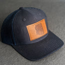 LIMITED EDITION - Navy Color YOUTH Trucker Style Hat with Leather Patch - 20 Stamp Design Options