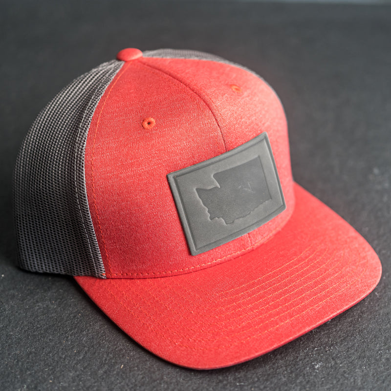 Leather Patch Performance Style Trucker Hat - Washington Stamp