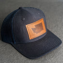 LIMITED EDITION - Navy Color YOUTH Trucker Style Hat with Leather Patch - 20 Stamp Design Options