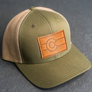 Leather Patch Trucker Style Hat - Colorado Flag Stamp