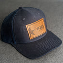 LIMITED EDITION - Navy Color YOUTH Trucker Style Hat with Leather Patch - 20 Stamp Design Options