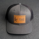 Leather Patch Trucker Style Hat - Texas License Plate Stamp