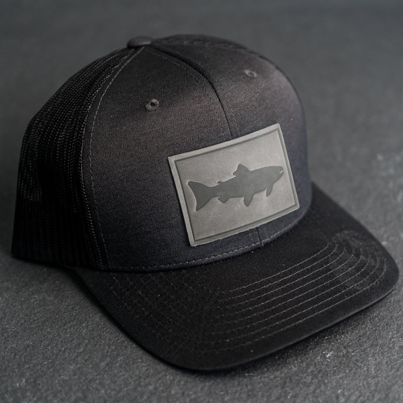 Leather Patch Performance Style Trucker Hat - Fish Stamp