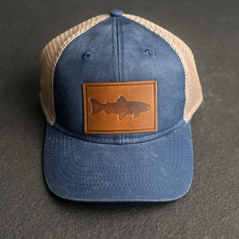 Leather Patch Ponytail Style Hat - Fish Stamp