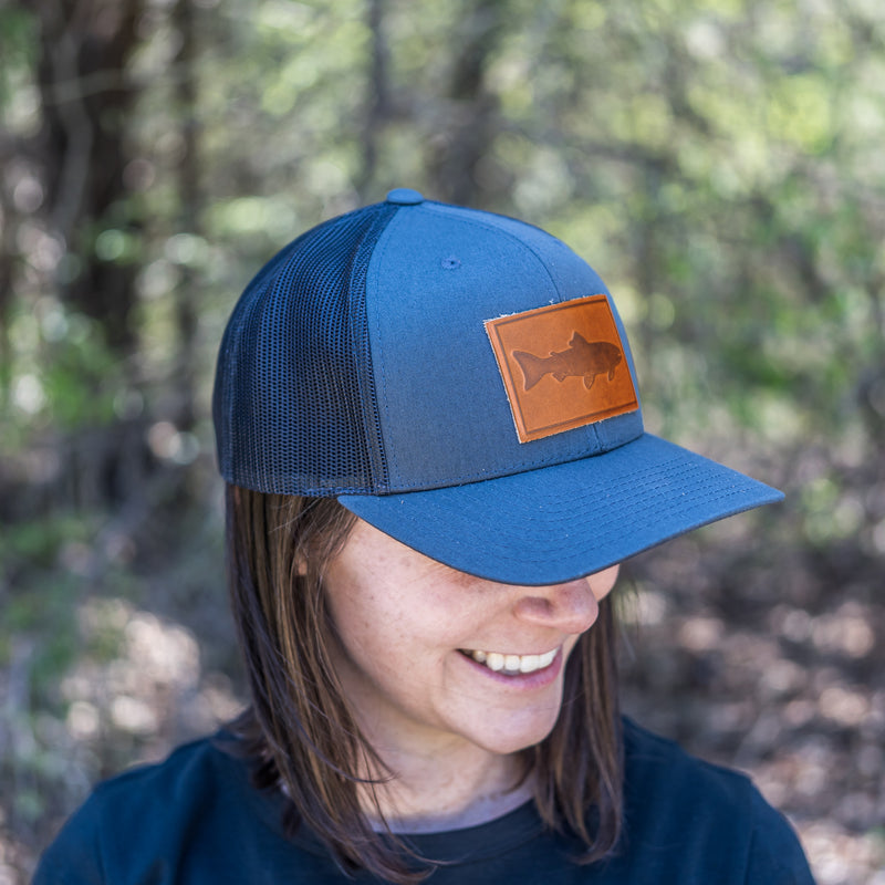 Leather Patch Trucker Style Hat - Fish Stamp