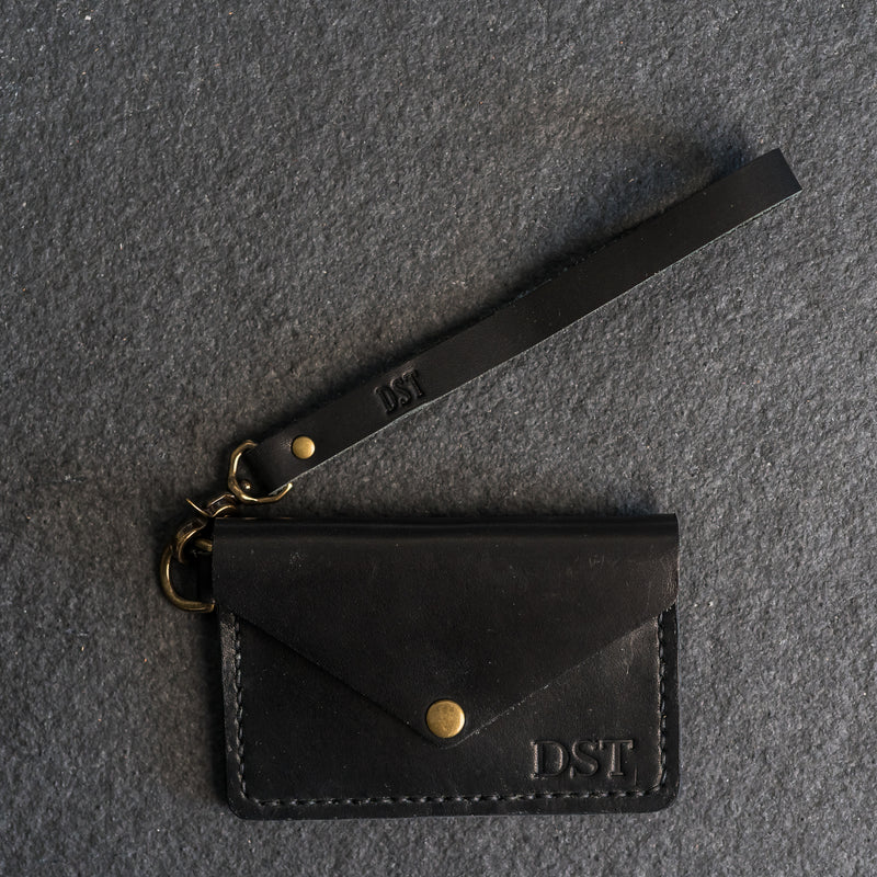 Wristlet Zipper Wallet - Personalized Leather Wallet Black