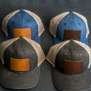 Leather Patch Ponytail Style Hat - Mom Cursive Stamp