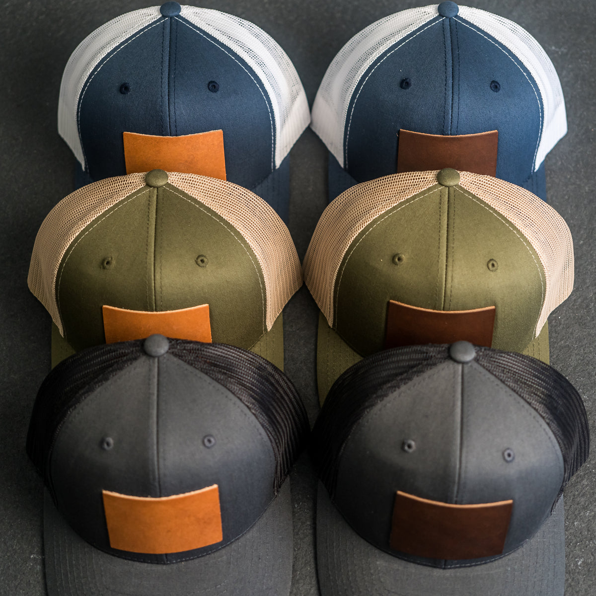 Leather Patch Trucker Style Hat - American Flag Stamp