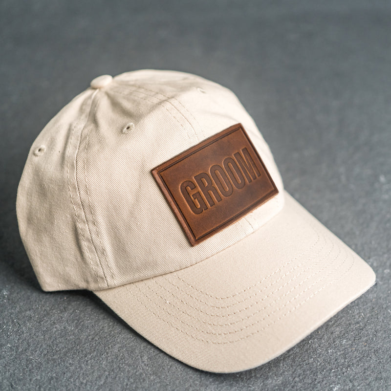 Leather Patch Unstructured Style Hat - Bride and Groom Stamp (block)