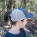Leather Patch Ponytail Style Hat - American Flag Stamp