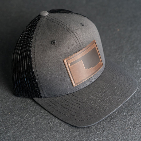 Leather Patch Trucker Style Hat - Oklahoma Stamp