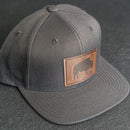 LIMITED EDITION - FLAT BILL Style Hat with Leather Patch - Dark Gray Hat - 30+ Stamp Design Options