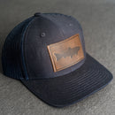 LIMITED EDITION - Navy Color YOUTH Trucker Style Hat with Leather Patch - 20 Stamp Design Options