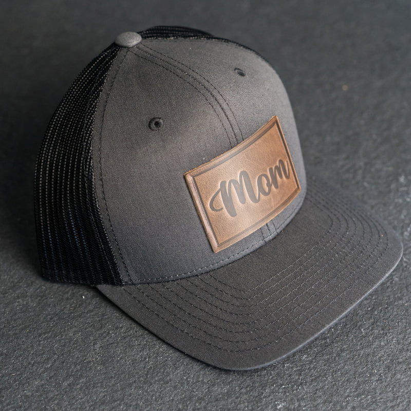 Leather Patch Trucker Style Hat - Mom Stamp