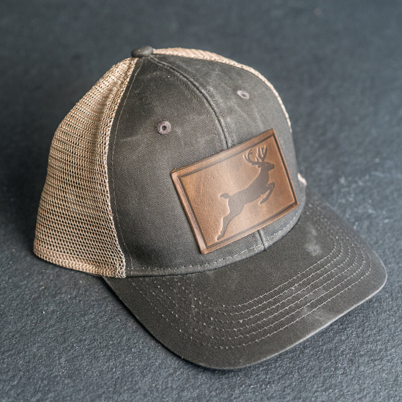 Leather Patch Ponytail Style Hat - Deer Stamp