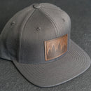 LIMITED EDITION - FLAT BILL Style Hat with Leather Patch - Dark Gray Hat - 30+ Stamp Design Options