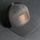 Leather Patch Trucker Style Hat - American Flag Stamp