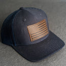 LIMITED EDITION - Navy Color YOUTH Trucker Style Hat with Leather Patch - 20 Stamp Design Options